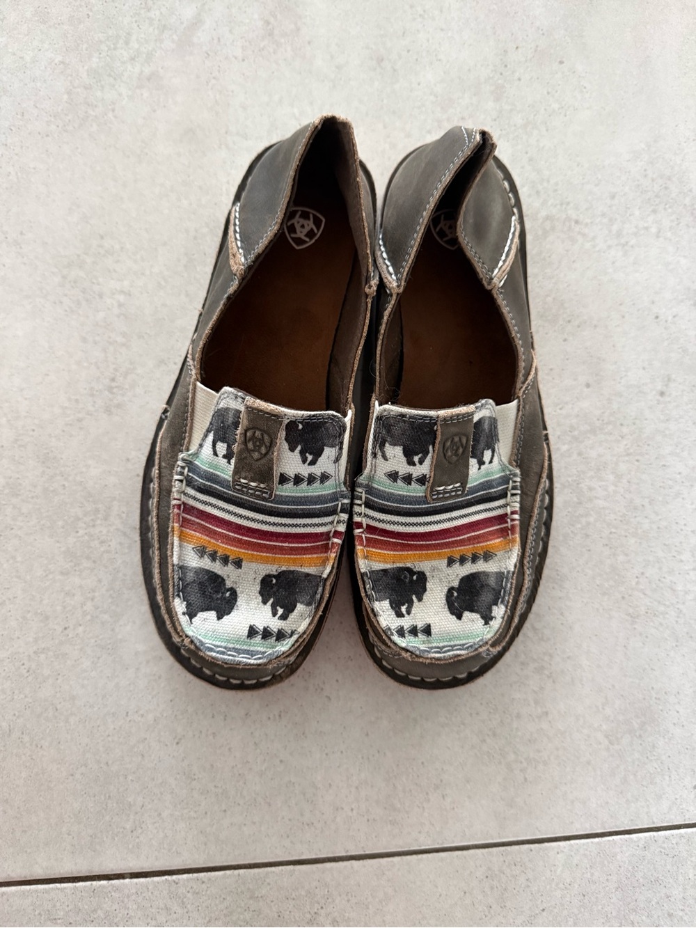 Ariat Kids Buffalo Print Slip-On Moccasins - Brown & Multi